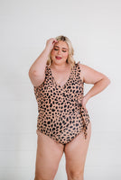 LIVING FREE BEAUTY - Original Hear Me Roar Leopard Ruffle Sleeve Swimsuit