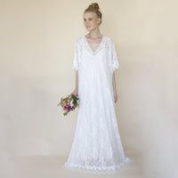 BLUSHFASHION - Original Lace Ivory Bridal Kaftan ,Bat Sleeves Lace Wedding Dress #1367