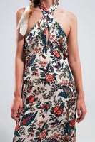 Q2 - Original Halter Neck Maxi Dress in Beige Paisley Print
