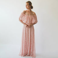 BLUSHFASHION - Original Ruffled Crinkle Off-Shoulder Pink Dress #1229