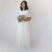 BLUSHFASHION - Original Bohemian Butterfly Sleeves, Modest Ivory Wedding Dress With Pockets #1318