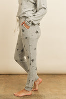 RIAH FASHION - Original Star Print Brushed Top and Joggers Set With Self Tie