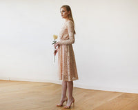 BLUSHFASHION - Original Pink Lace Long Sleeve Short Dress  #1161