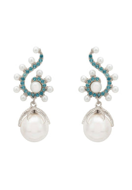 Original Baroque Pearl Poseidon Gemstone Drop Earrings Aqua  Silver