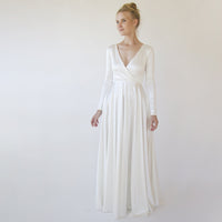 BLUSHFASHION - Original Bestseller Minimalist Wedding Dress, Ivory Wrap Modern Wedding Dress #1347