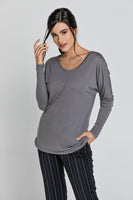 Dark Grey Top With Long Batwing Sleeves