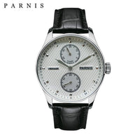 Parnis 43mm White Dial Automatic Men's Watch Power Reserve Mechanical Watches Wristwatch Top Brand Luxury Relogios Masculinos