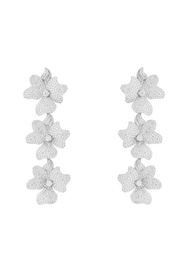 Original Jasmine Flower Triple Drop Earrings Silver