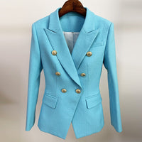 HAGEOFLY - Original Green Blue Yellow Black White Blazer Women Office Formal Double Breasted Buttons Blazer Women Blazers High Quality Drop Ship