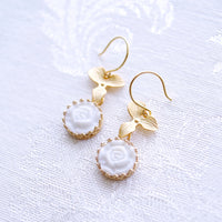 MOONLIGHT - Original Mini Porcelain  Rose Drop Earrings