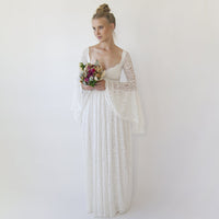 BLUSHFASHION - Original Bohemian Ivory Sweetheart Wedding Dress With Bell Sleeves 1362