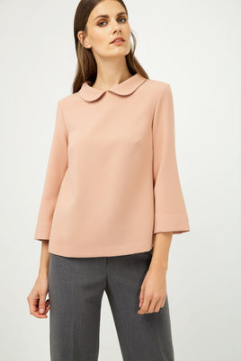 CONQUISTA FASHION - Original Bell Sleeve Peach Top With Peter Pan Collar