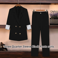 MUSWANNA' S STORE - Original Work Pant Suits OL 2 Piece Sets Double Breasted Long Sleeve Blazer Jacket Oversized Trousers Suit for Women Set Feminino