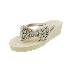 Original Shoes Madison - Rhinestone Bow Mid Wedge Flip Flops