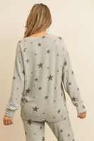 RIAH FASHION - Original Star Print Brushed Top and Joggers Set With Self Tie