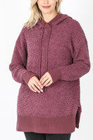 RIAH FASHION - Original Popcorn Rib Detail Hooded Pullover