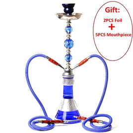 XISA Double Hose Glass Hookah Travel Shisha Pipe Set Chichas With Narguile Ceramic Bowl Charcoal Tongs Bar Accessories