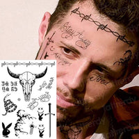 New Hot Halloween Bull Head Face Sticker Neck Hand Back Body Paint Temporary Tattoo Sticker Sword Letter Tatoo Large Cool Design