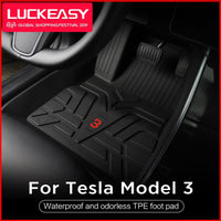 MODEL3/Y STORE - Original LUCKEASY For Tesla Model 3 All-Weather Floor Mat Model3 2022 TPE New Design Style Floor Mat Foot Pad Car Floor Mat Accessories Interior