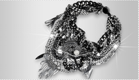 Original Bib Necklace With Gunmetal and Silver Studded Chains, Swarovski Crystals and Stones.  Perfect for Party, Special Occasi