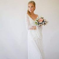 BLUSHFASHION - Original Bestseller Off the Shoulder Wrap Wedding Dress With Bell Sleeves #1279