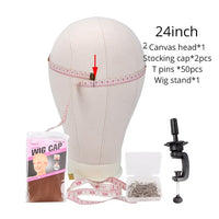 Plussign Wig Makers Canvas Block Training Manequin Manikin Head 21-25 Inch With Table Clamp Stand Holder and 50Pcs Blocking Pins