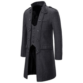 NOPNOGN - Original 2024 Good Quality Winter Men Fake Two Piece Wool Coat Casual Long Jacket Man Vintage Korean Fashion Coats Abrigo Hombre