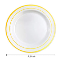 50pcs Gold Rim Plastic Plates-7.5inch Gold Disposable Salad/Dessert Plates-Ideal for Weddings& Parties