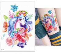 New Cartoon Blue Unicorn Fairy Tales Temporary Tattoo for Children Kids Waterproof Flash Tattoo Sticker Girl Baby Body Art Horse