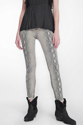 Q2 - Original Beige Super Skinny Reversible Pants With Snake Print