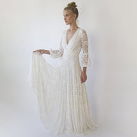 BLUSHFASHION - Original Bestseller Gipsy Layered Boho Lace Wedding Dress, Puffy Bracelet Sleeves #1365