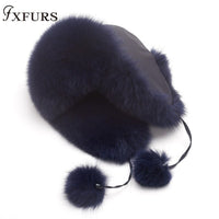 2021 New Fur Hat Women Natural Raccoon Fox Fur Russian Ushanka Hats Winter Thick Warm Ears Fashion Bomber Cap Raccoon Snow Caps