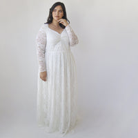 BLUSHFASHION - Original Curvy  Ivory Lace Bohemian , Long Sleeves Wedding Dress #1324