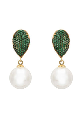 Original Baroque Pearl Classic Drop Earrings Emerald Green