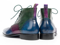 Paul Parkman Wingtip Ankle Boots Three Tone Blue Purple Green (ID#777-BLU-PRP)