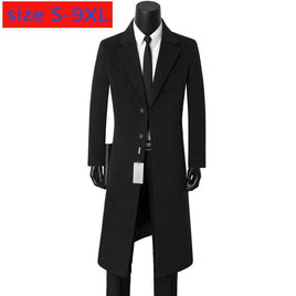 New Men Cashmere Overcoat Windswear Style Single Button Wool Casual X-Long Thick Wool Coat High Quality Plus Size S-7xl 8XL 9XL