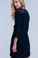 Navy Wrap Dress With Lace Detail