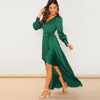 LUXURY AND ME - Original V-Neck Belted Wrap Asymmetric Party Maxi Dress