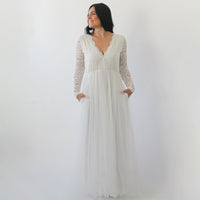 BLUSHFASHION - Original Ivory Lace Long Sleeves Wedding Dress With Pockets  #1266