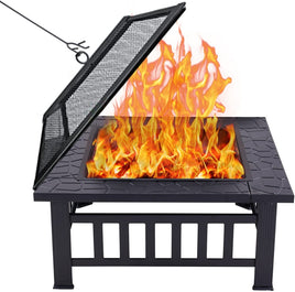 32 inch Outdoor Fire Pit Table Outside Backyard Patio Square Firepit Table