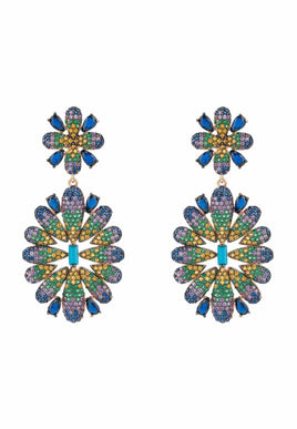 Original Babylon Multicoloured Flower Drop Earring Rosegold