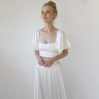 BLUSHFASHION - Original Crop Top Wedding Dress, Silky Wedding Maxi Skirt and Silky Top #1354