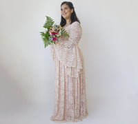 BLUSHFASHION - Original Blush Pink Lace Bohemian Flare Sleeves Lace Dress #1329