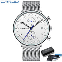 Mens Watch CRRJU Luxury Top Brand Men Stainless Steel WristWatch Men's Military Waterproof Date Quartz Watches Relogio Masculino