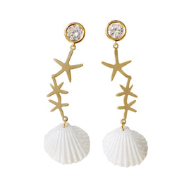 Original Crystal Star Porcelain Seashell Earrings