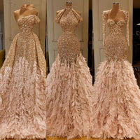 Original Glitter Gold Sequin Mermaid Feather African Prom Dresses Long Sleeve One Shoulder Evening Gown Plus Size Graduation Formal Dress