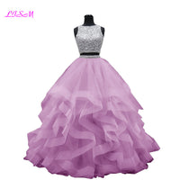 Original Luxury Crystals Two Pieces Ball Gown Quinceanera Dresses O-Neck Beaded Open Back Pageant Gown Long Tiered Organza Sweet 16 Dress