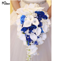 MELDEL - Original Bride Waterfall Wedding Bouquet Artificial Rose Calla Lily Flower Marriage Supplies Fake Diamond Pearl Luxurious Bouquets