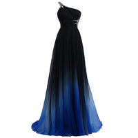 Original Sexy Criss-Cross Back One Shoulder Ombre Blue Black Red Chiffon Long Prom Dresses 2020 Real Photos Formal Party Gowns