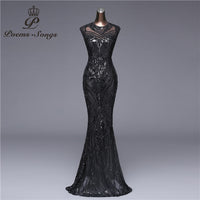 POEMSSONGS - Original Elegant Long Black Sequin Evening Dress Vestido De Festa Robe Longue Prom Gowns Formal Party Dress Reflective Dress